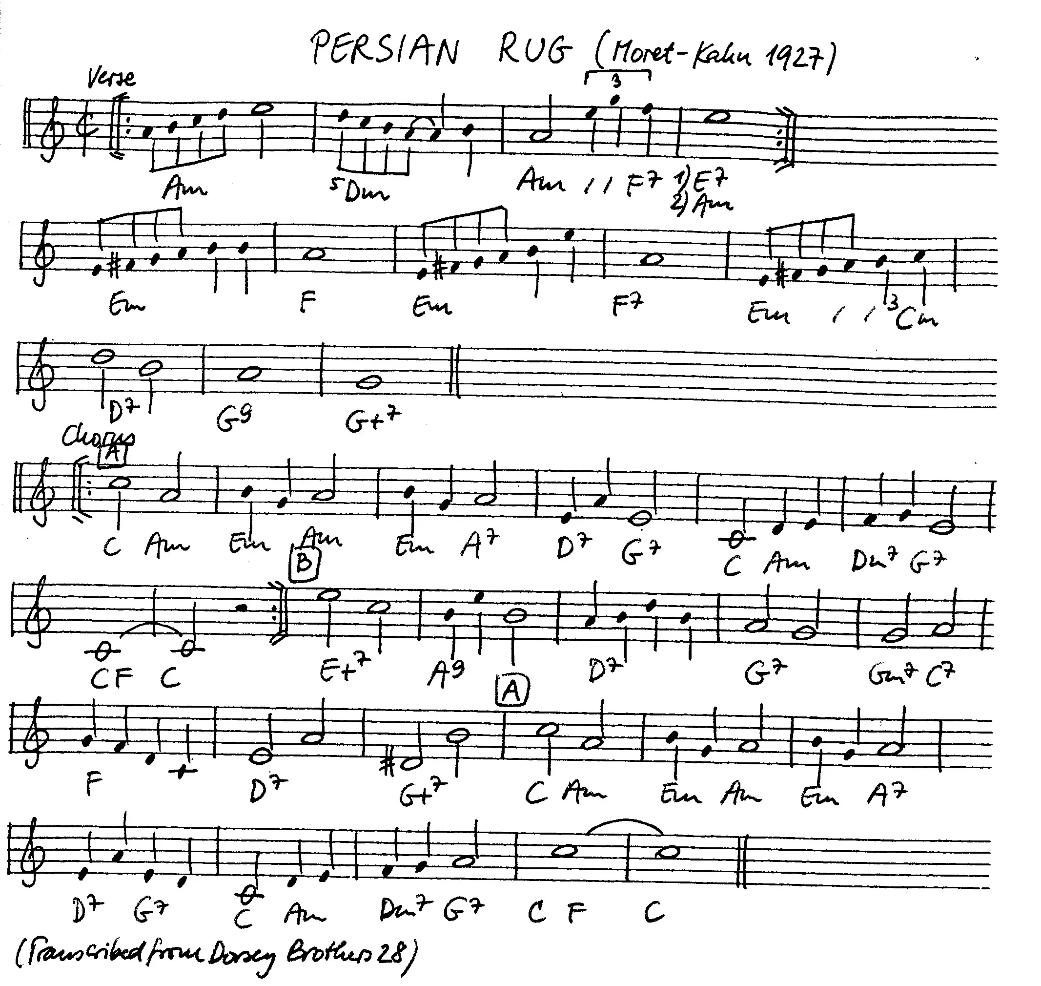 persian rug. Free Jazz Leadsheet, courtesy of The Jungle Jazz Band